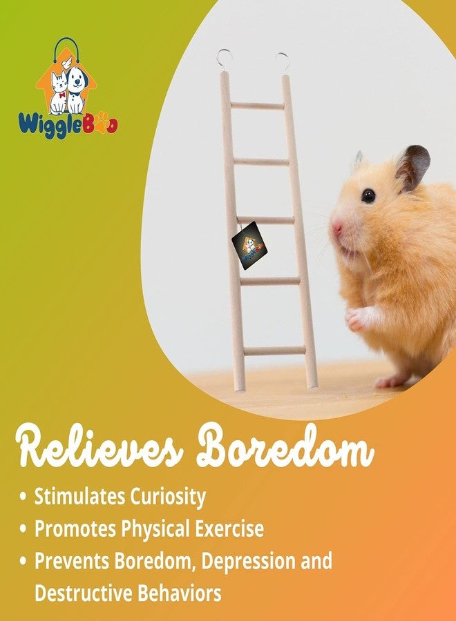 WiggleBoo لعبة سلم خشبي من 5 درجات من WiggleBoo للحيوانات الأليفة | للحيوانات الصغيرة - السنجاب الطائر، الهامستر، السنجاب، الشنشيلة، الجرذ | التسلق، التمرين والمرح - Image 3